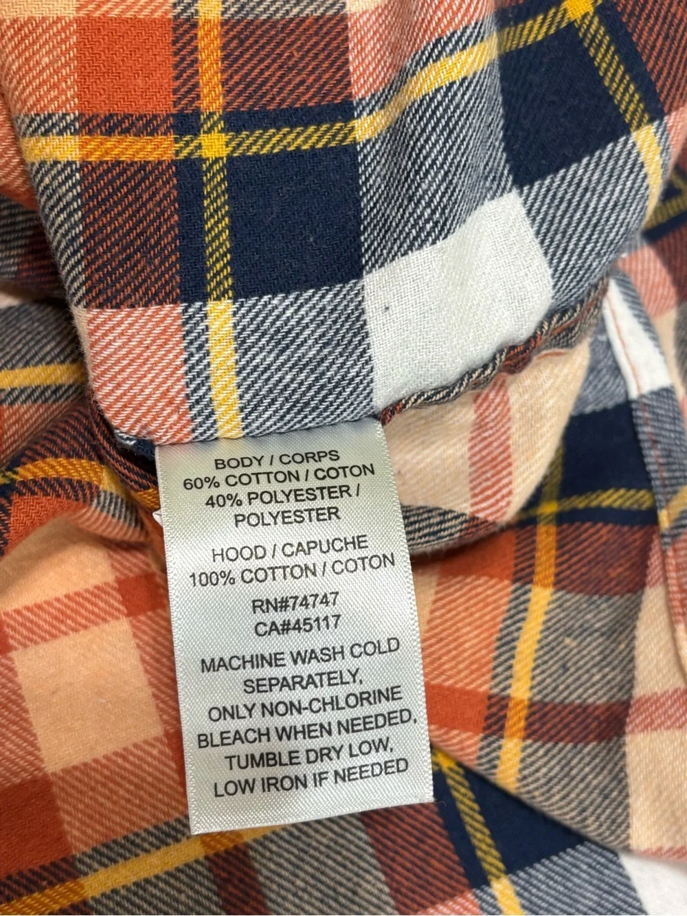 Natural Reflections Orange, Navy & Gray Plaid Hooded Button-Down